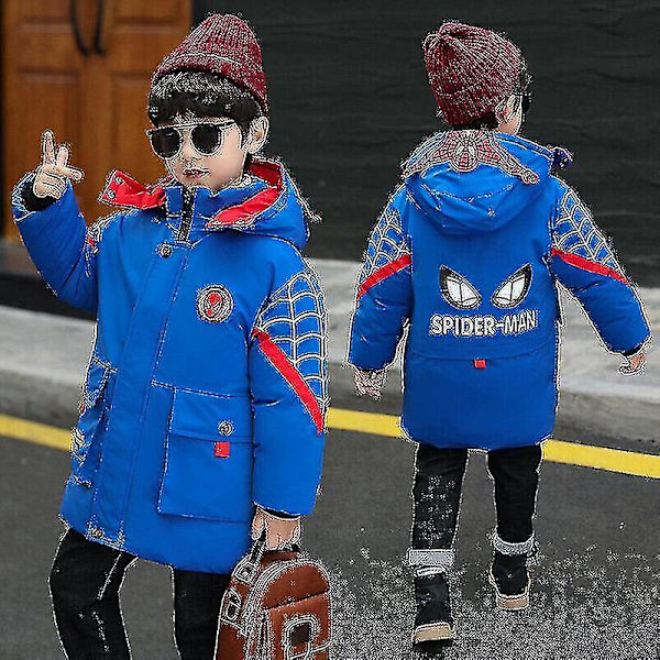 Barn Pojkar Spiderman Huvjacka Vinterkappa Parka Ytterkläder blue 160cm (11-12years)