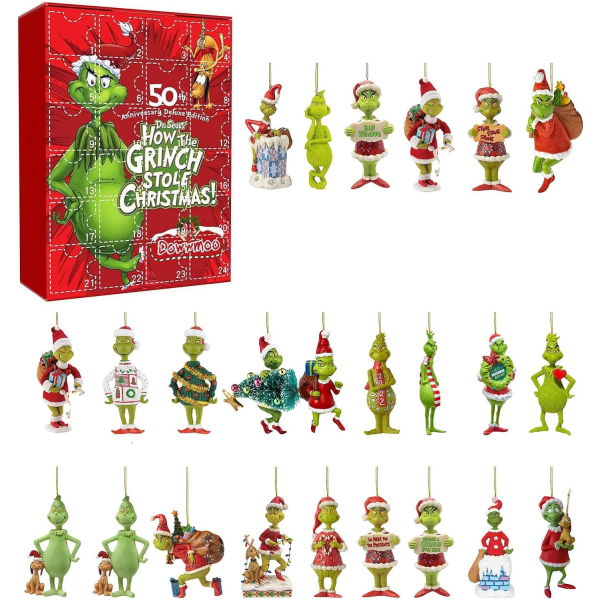 Christmas Grin-ch Ornament Advent Calendar 2023, Christmas Countdown Calendar för barn Vuxna A