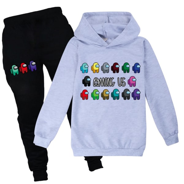 Kids Game Among Us Sweater Hoodie Byxor Träningsoverall Set trendigt V gray 170cm