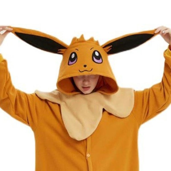 Kawaii Cartoon Onepiece Pyjamas Brun Par Animation Performance Kostym Halloween Kläder Söta hemkläder för pojke och flickor Eevee XL