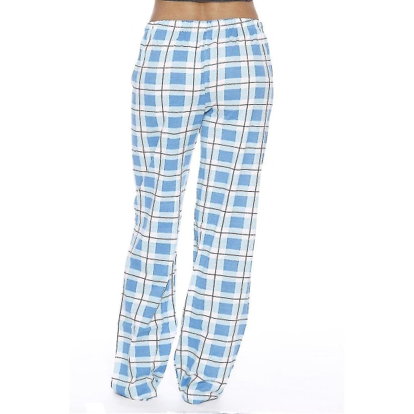 Naisten pyjama-housut taskuilla, pehmeät flanelliruudullinen pyjama-housut naisille - blue M