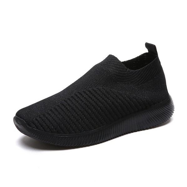 Löpning Walking Stickning Sock Sneakers Slip On Shoes For Women W Black 38
