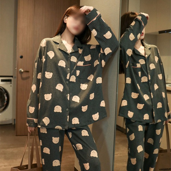 Sov Tøj Pyjamas Dame Forår og Efterår Bomuld Langærmet Tynd XL