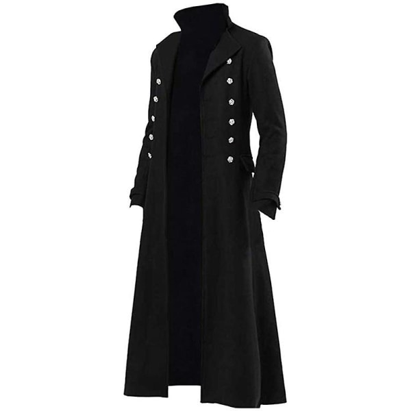 2021 vintage medeltida kostymer Steampunk Gothic svart långjacka kappa Vampire Cosplay Pirate Halloween Outfit Trenchcoat för män Black XXL