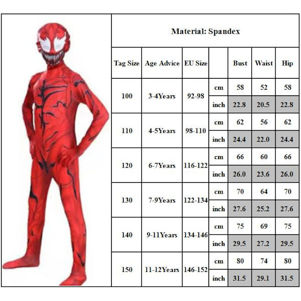 Barn Pojkar Red Venom Superhero Jumpsuit Halloween Cosplay - 9-11 Years