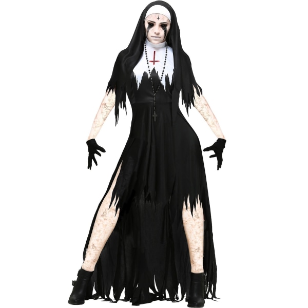 Halloween Zombie Nonne Kostume Voksen Maskerade Vampyr Ond Fest Uniform Cosplay Skræk Nonne V L