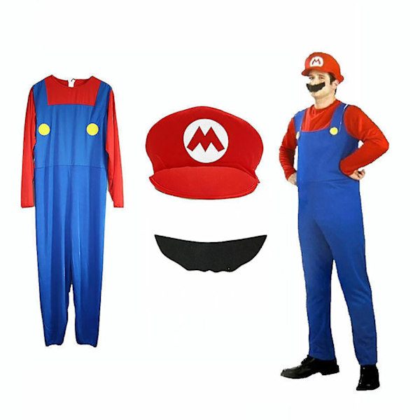 Super Mario Luigi Bros Cosplay Fancy Dress Outfit Kostym Jente Luigi L Men Mario XL