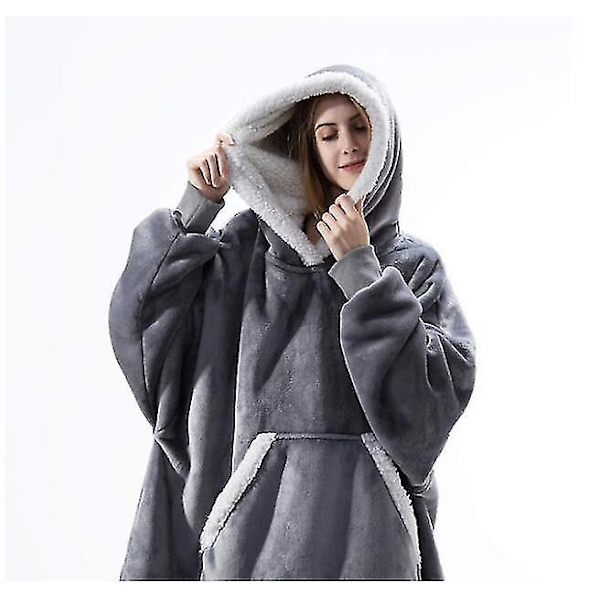 Oversized hoodie filt Bärbar lamm sammet Lazy filt Yz blue