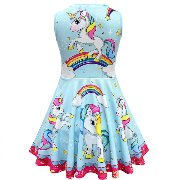 Yksisarvinen painettu prinsessa tytöille tanko keinu mekko juhlamekko Blue 5-6 Years