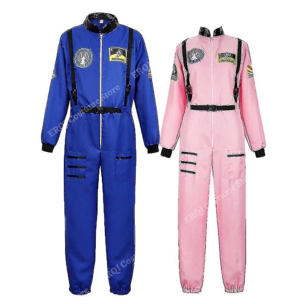 Astronaut kostume rumdragt til voksne Cosplay kostumer Lynlås Halloween kostume par flyvedragt Plus størrelse Uniform Blue For Men XL