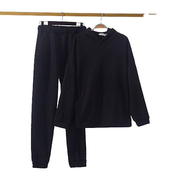 Naisten fleece-collegeasu setti Huppari Housut Casual Urheiluasu V Black L