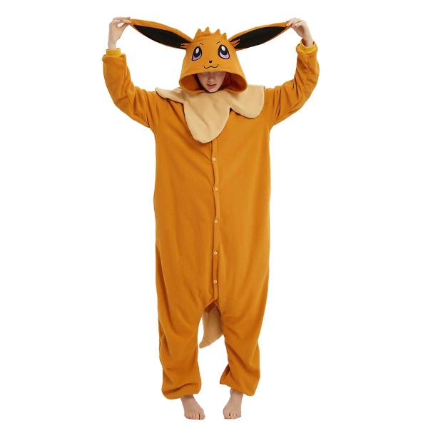 Kawaii Cartoon Onepiece Pyjamas Brun Par Animation Performance Kostym Halloween Kläder Söta hemkläder för pojke och flickor Eevee XL