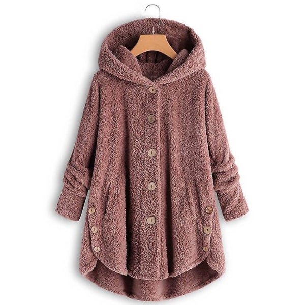Kvinnor Oversize Hooded Coat Vinter Fleece Hoodie Plysch Tjock Jacka Varma ytterkläder V Pink 2XL