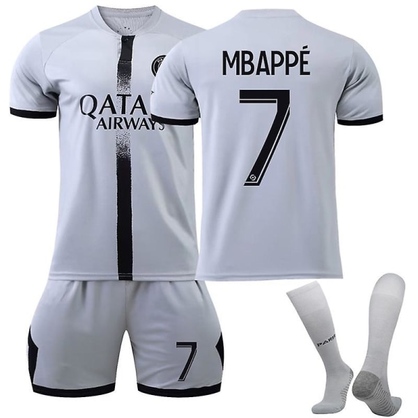 22/23 Par Barn Fotboll Borta tröja /messi/neymar Kits Fotbollströja Tränings T-shirt kostym - Mbappe 22 (120-130cm)