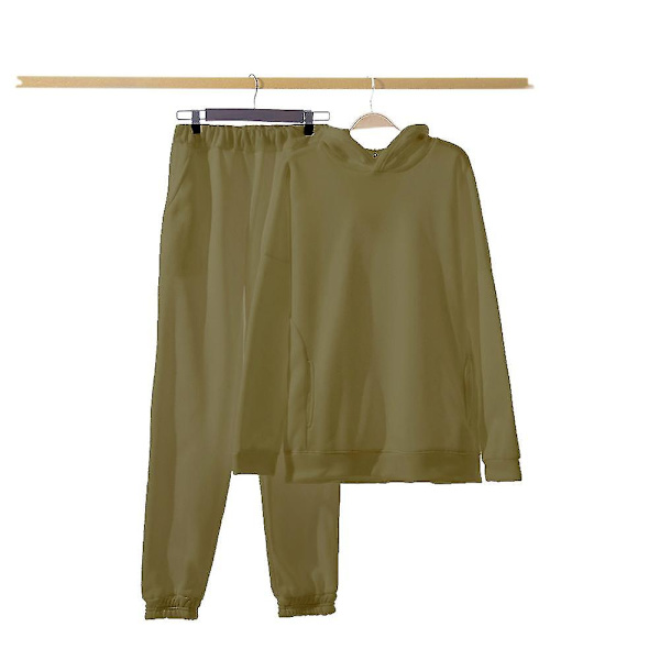 Løs treningsdress i fleece med hettegenser og bukse - Casual sportsett Army Green S