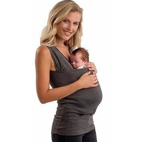 Baby Linne Känguru stor ficka T-shirt Gray Women 5XL