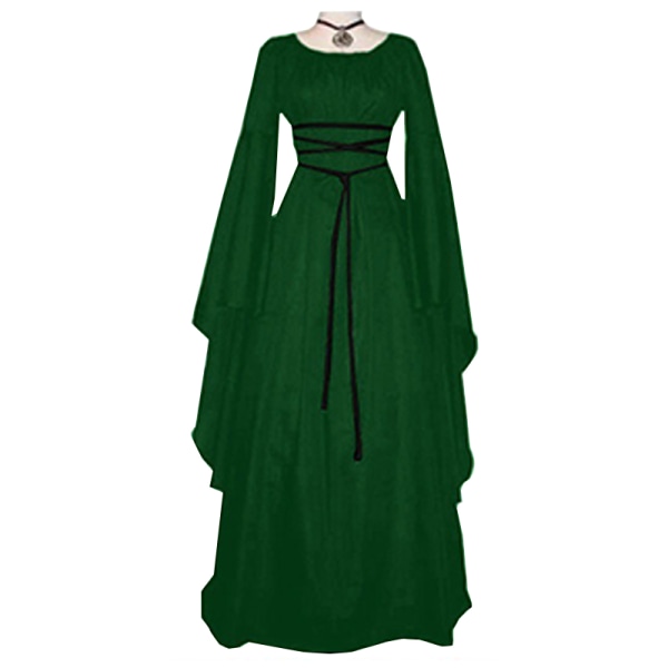 Halloween-noita-asu pitkähihainen pyöreäkauluinen mekko juhliin Green M