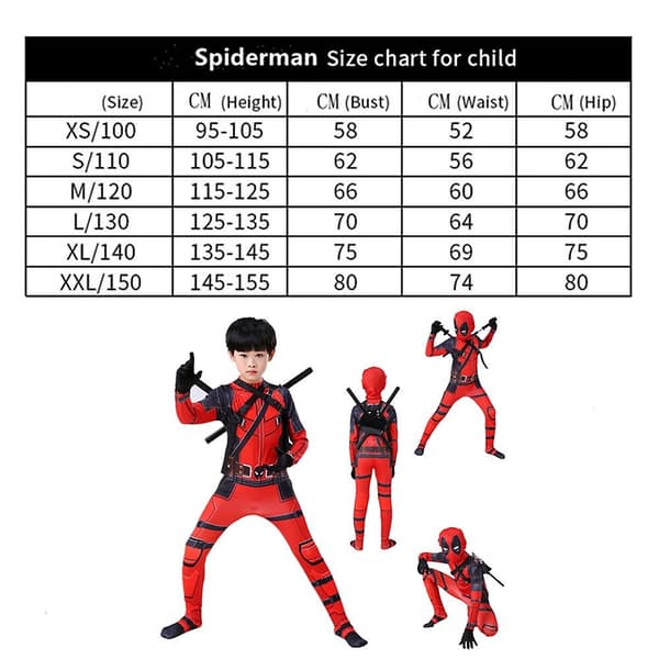 Børne Cosplay Deadpool Kostume Bodysuit Børnefest Udstyr 140