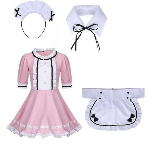 2021 Lolita Maid Kostymer Fransk Maid Klänning Flickor Kvinna Amine Cosplay Kostym Servitris Maid Party Scen V Pink 3XL