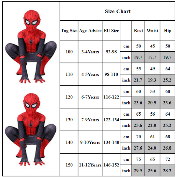 Halloween Lasten Spiderman Puku Fancy Dress Cosplay Juhlamekko 120 110