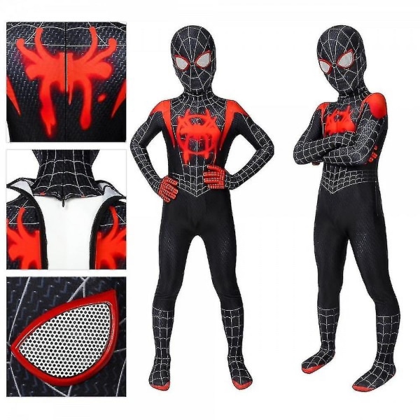 Kids Miles Morales Kostym Spiderman Cosplay Jumpsuit Halloween Cosplay Kostym 130cm