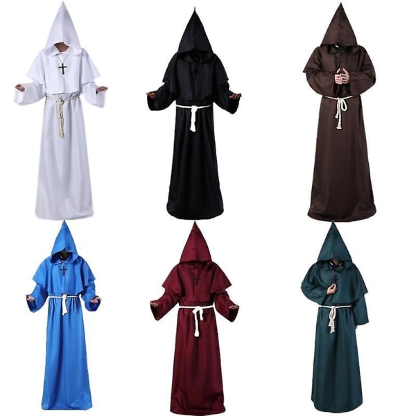 Halloween Cosplay Kostume Gammelt Kostume Middelalderlig Munk Kåbe Munk Kostume Troldmand Kostume Præst Cos Kostume FPDM black XL