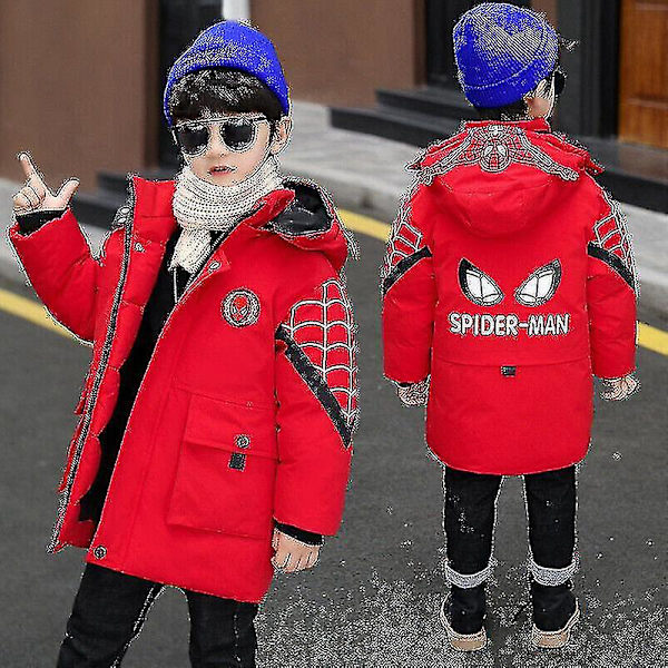 Børne Drenge Spiderman Hættejakke Vinterfrakke Parka Yderbeklædning red 120cm (4-5years)