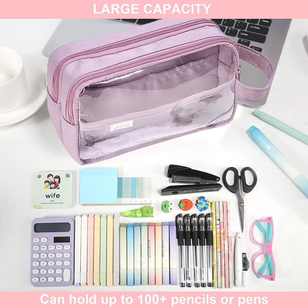 Etui Transparent Stor Opbevaring Pen Etui Pennepose pink