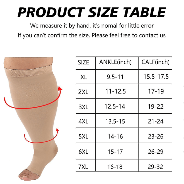 Kompresjonsstrømper for herre og dame, plus size kompresjonsstrømper med bred legg, høye knestrømper for fly skin XL