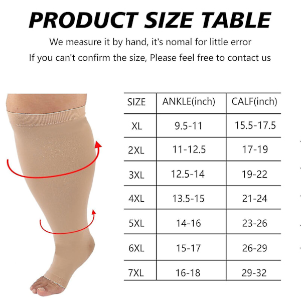 Kompressionsstrømper til mænd og kvinder, Plus Size kompressionsstrømper med bred læg, høje knæstrømper til flyrejser skin 4XL