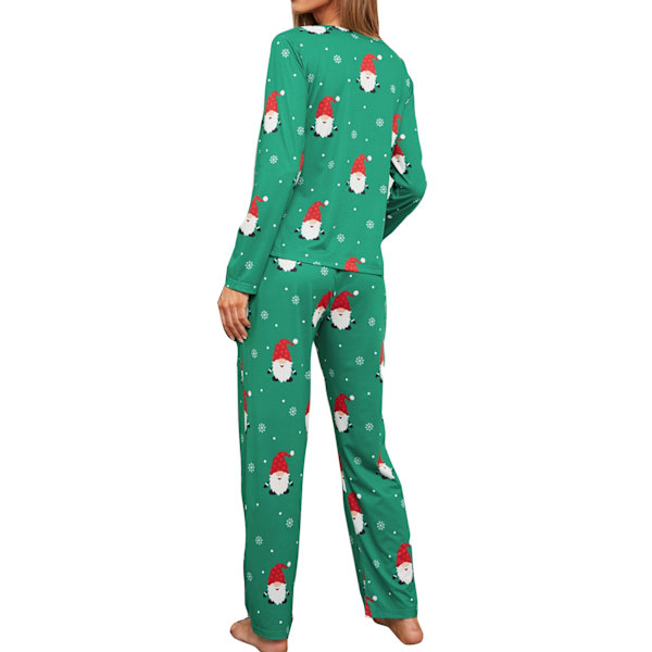 Dam Nattkläder Outfits Toppar och byxor Pyjamas Set Christmas Rak Bekväm, Färg: Grön, Storlek: L