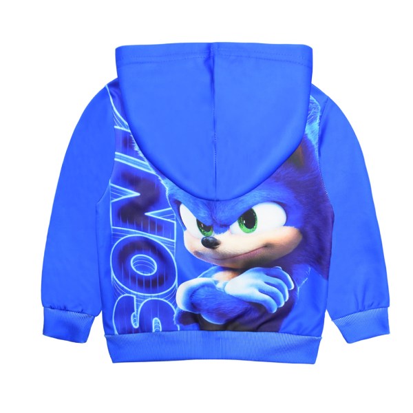 Kids Sonic Print Blue Zip Jacka Hoodie Vinter Ute Kläder Pojkar Flickor 140cm