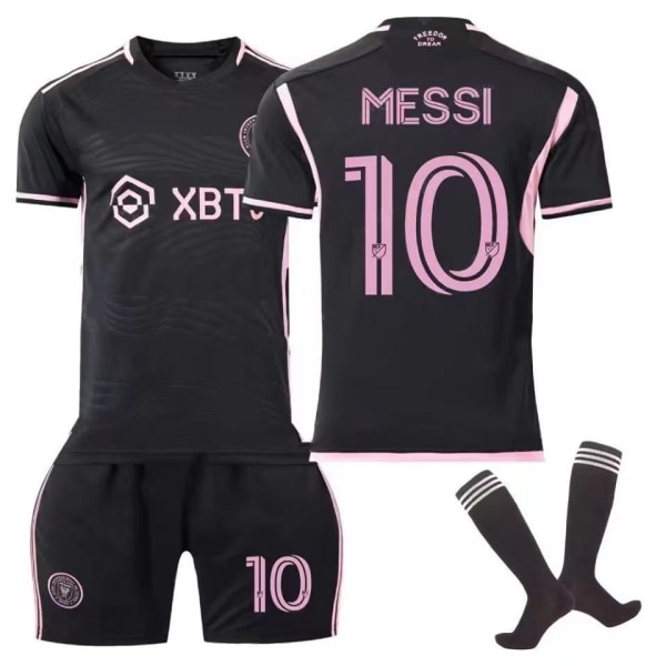 Messi NO.10 Miami International trøye borte svart fotballtrøye voksen drakt barn sett XX 18(100-110cm)