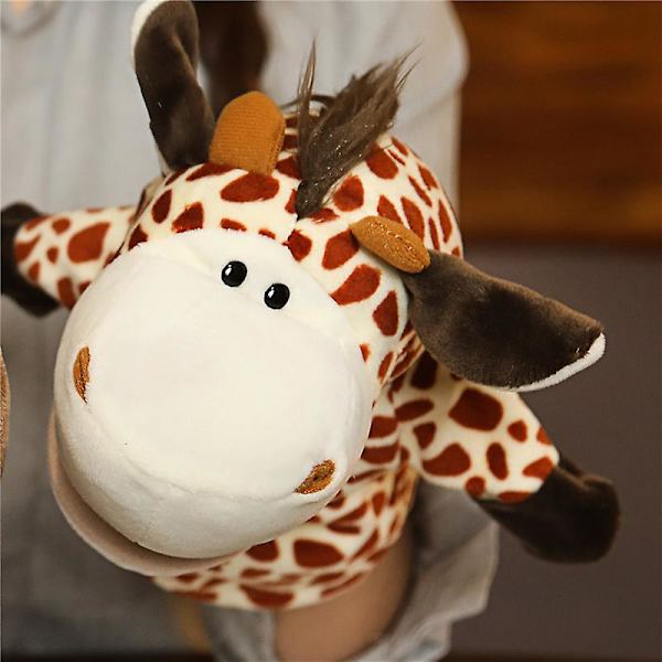 Eläin käsi sormi tarina nukke Kawaii pehmolelu pedagoginen vauva leijona elefantti kani apina kirahvi pehmeät lelut täytetty nukke V Giraffe 1