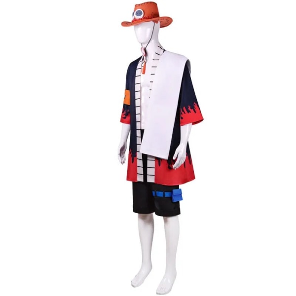 One Piece Portgas D Ace Cosplay Kostyme Voksen Anime Kimono Sett W Only Wig XXXL