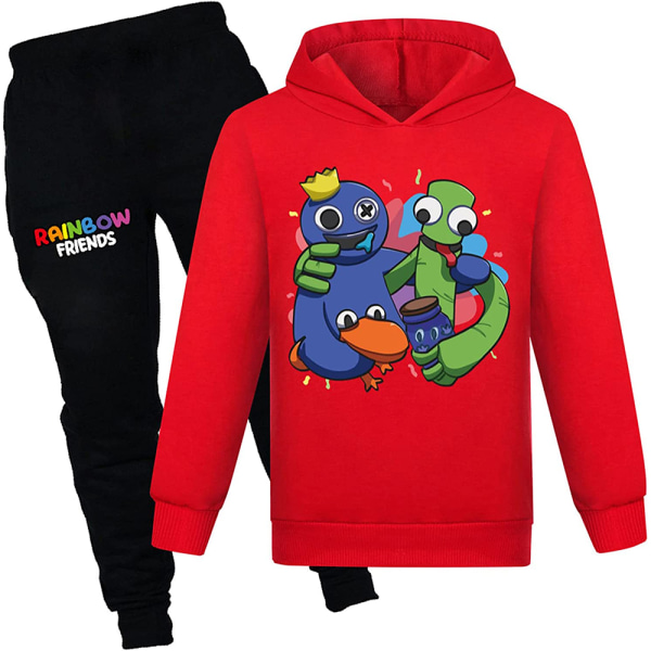 Drenge Piger Rainbow Friends Trykt Hoodie Træningsbukser & Bukser Sæt red 140cm