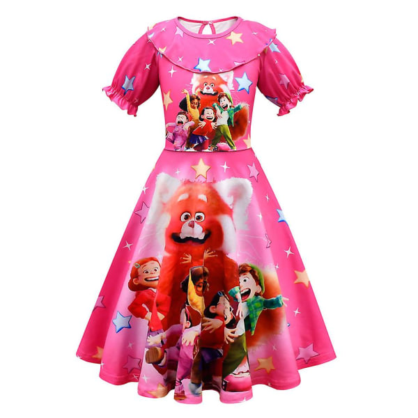 Tyttöjen Turning Red -prinsessamekko, lyhythihainen kesämekko, A-linjainen mekko - Rose Red 6-7 Years