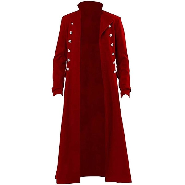 2021 vintage medeltida kostymer Steampunk Gothic svart långjacka kappa Vampire Cosplay Pirate Halloween Outfit Trenchcoat för män Red XXL