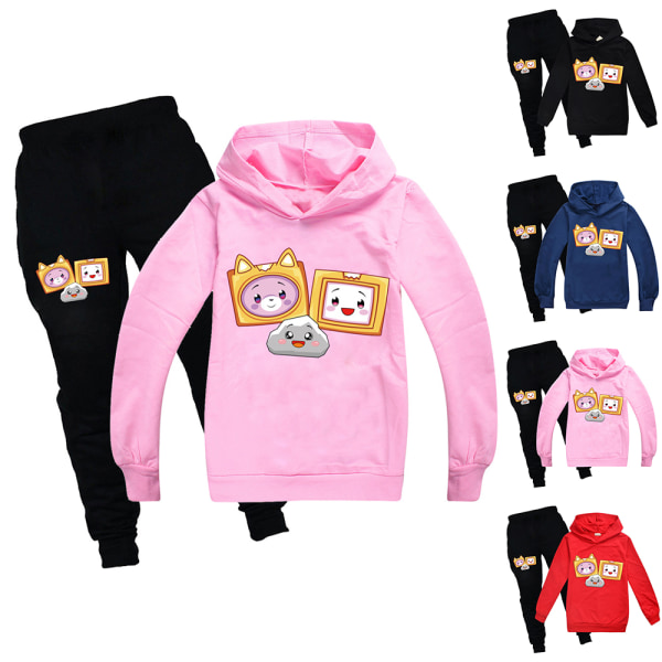 Gutter Jenter LANKYBOX Hoodies Treningsdresser Topper+Joggebukser Sett pink 130cm