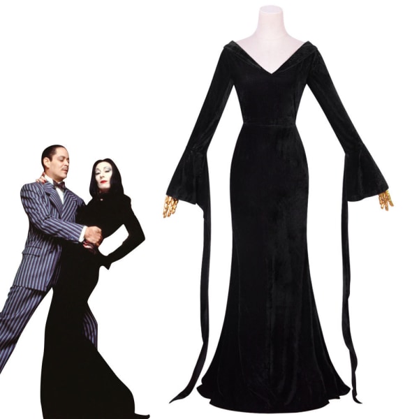 Morticia Kostumekjole Til Kvinder Halloween Kostumer Cosplay Yz 2XL