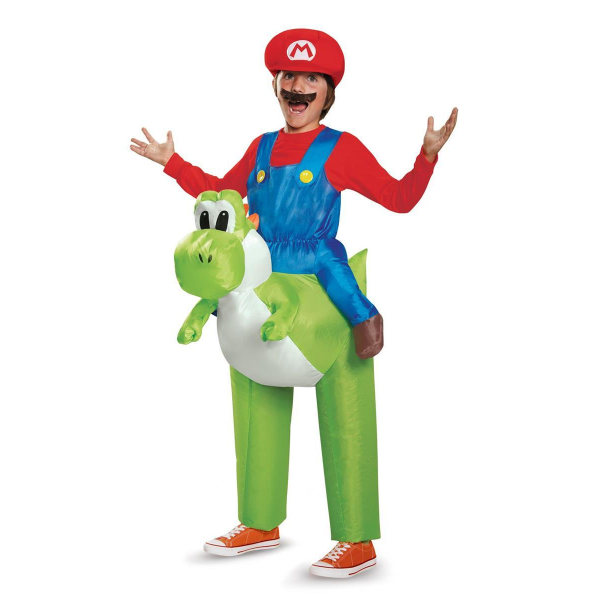 Super Mario Uppblåsbar Utklädning, Mario Riding Yoshi Kid One Si V