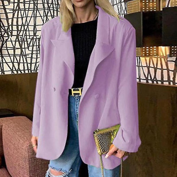 Naisten pitkähihaiset Business-takit Work Cardigan-takki ingle Breasted Blazers - Light Purple S