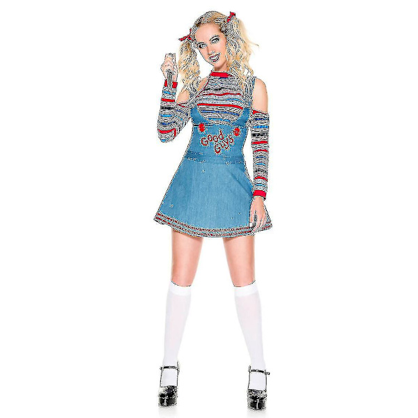 Halloween Spøgelsesdukke Cosplay Kostume Karneval Horror Spøgelsesdukke Klovnepige XL