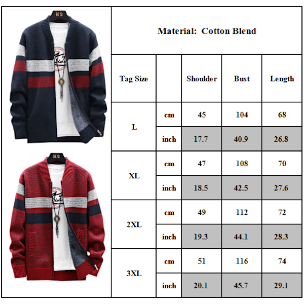 Herrtröja Kappa Randig stickad kofta Casual Jumper Ytterkläder Red 3XL