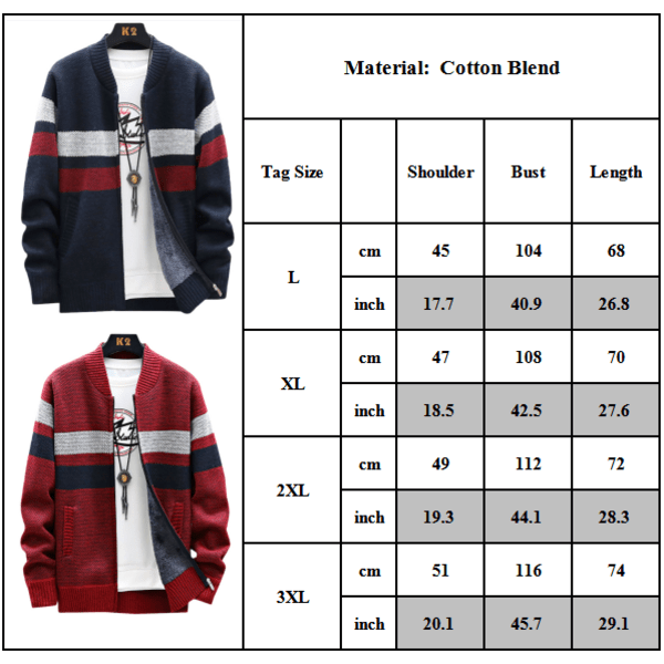 Herrtröja Kappa Randig stickad kofta Casual Jumper Ytterkläder Red XL