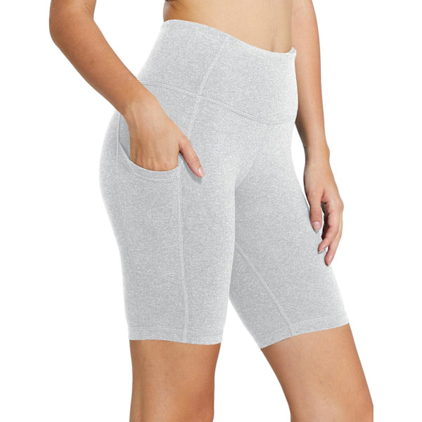 Kvinde cykelshorts med høj talje til træning, yoga, løb, fitness, spandex-shorts med sidelommer (M sort)