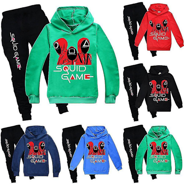 Squid Game Kids Unisex Huvtröja Toppar + Byxor Set V Green 3-4Years