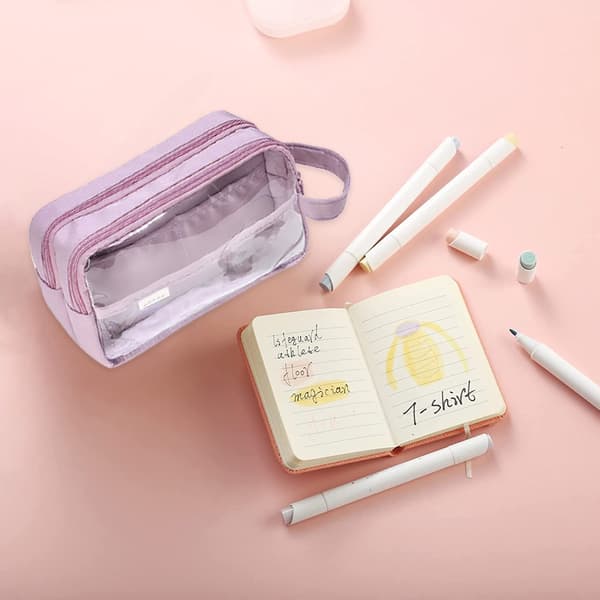 Case Transparent Stor förvaring Penna Pennfodral Penna pink