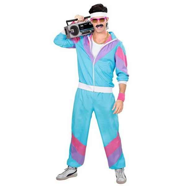 Halloween-vaatteet cos 80-luvun retro disco -asu urheiluvaatteet anime-näyttämö karnevaaliasut Men's blue XL