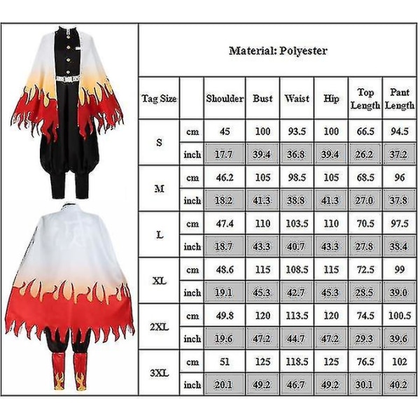 Demon Slayer Rengoku Kyoujurou Cosplay Fest Kostume Halloween Fest Anime Sæt Gave Den Bedste Gave V Outfits 2XL